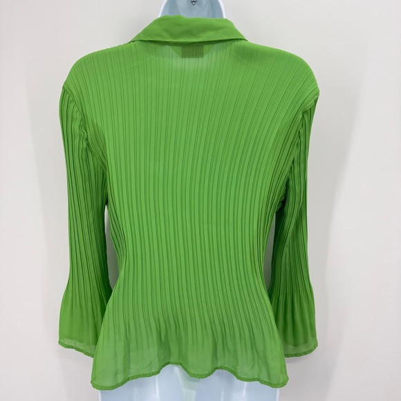 Allison Taylor Womens Lime Green Pleated Ruffle Bell Sleeve Blouse Large - Picture 6 of 11
